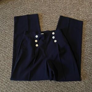 Navy Blue High-Waiste sailor Pants with White Buttons